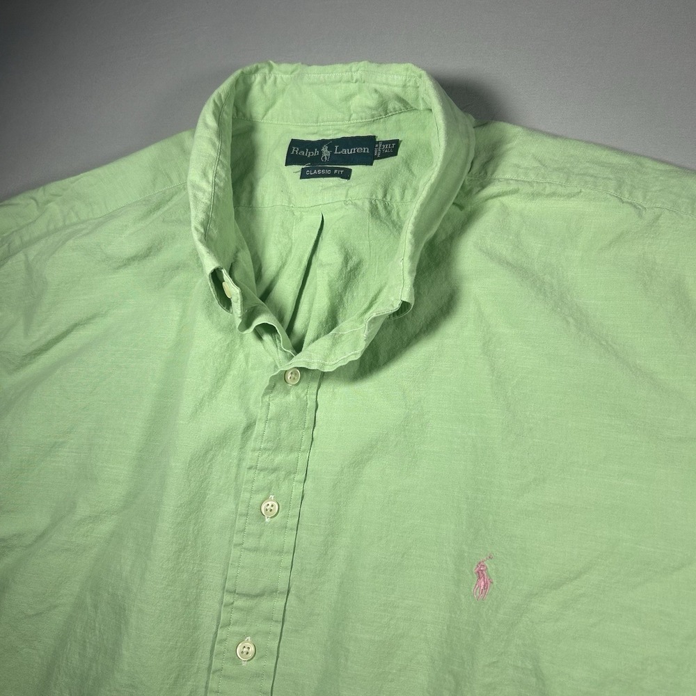 Mens Polo Ralph Lauren Classic Fit Cotton Shirt Green 3XLT Short Sleeve Button